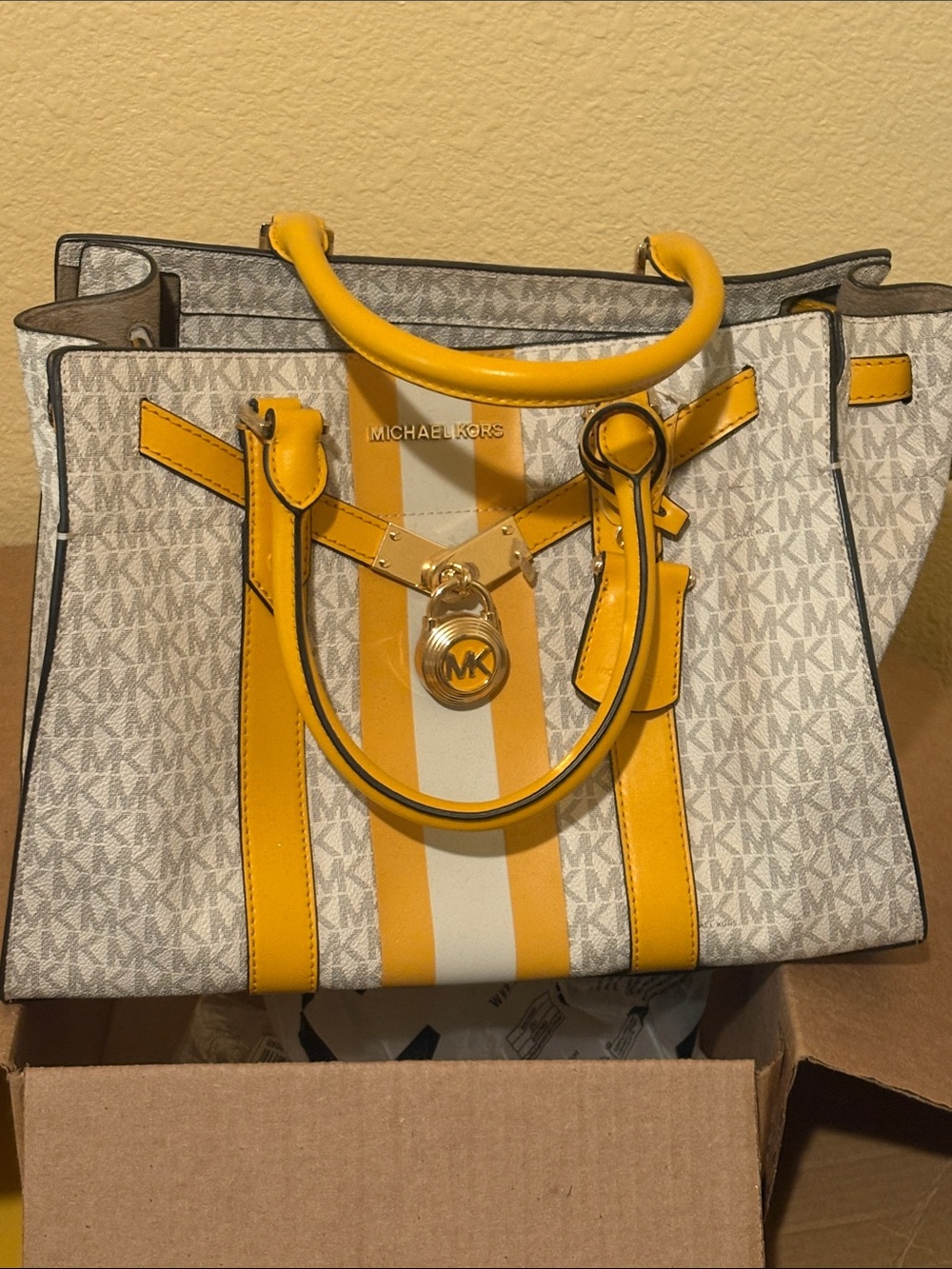 Michael Kors Yellow & White Signature Stripe Tote